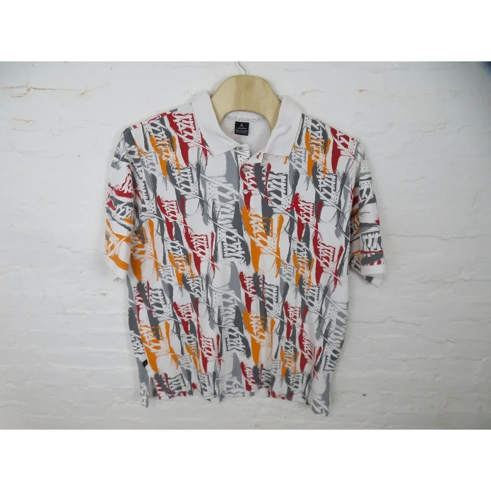 Vintage Air Jordan Polo Shirt Mens 4XL White Sneaker All Over Print Basketball